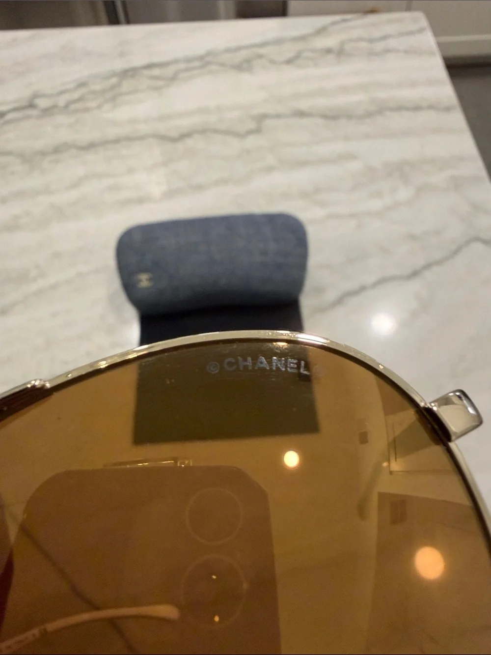 CHANEL Gold-Frame Aviator Sunglasses with Brown Lenses